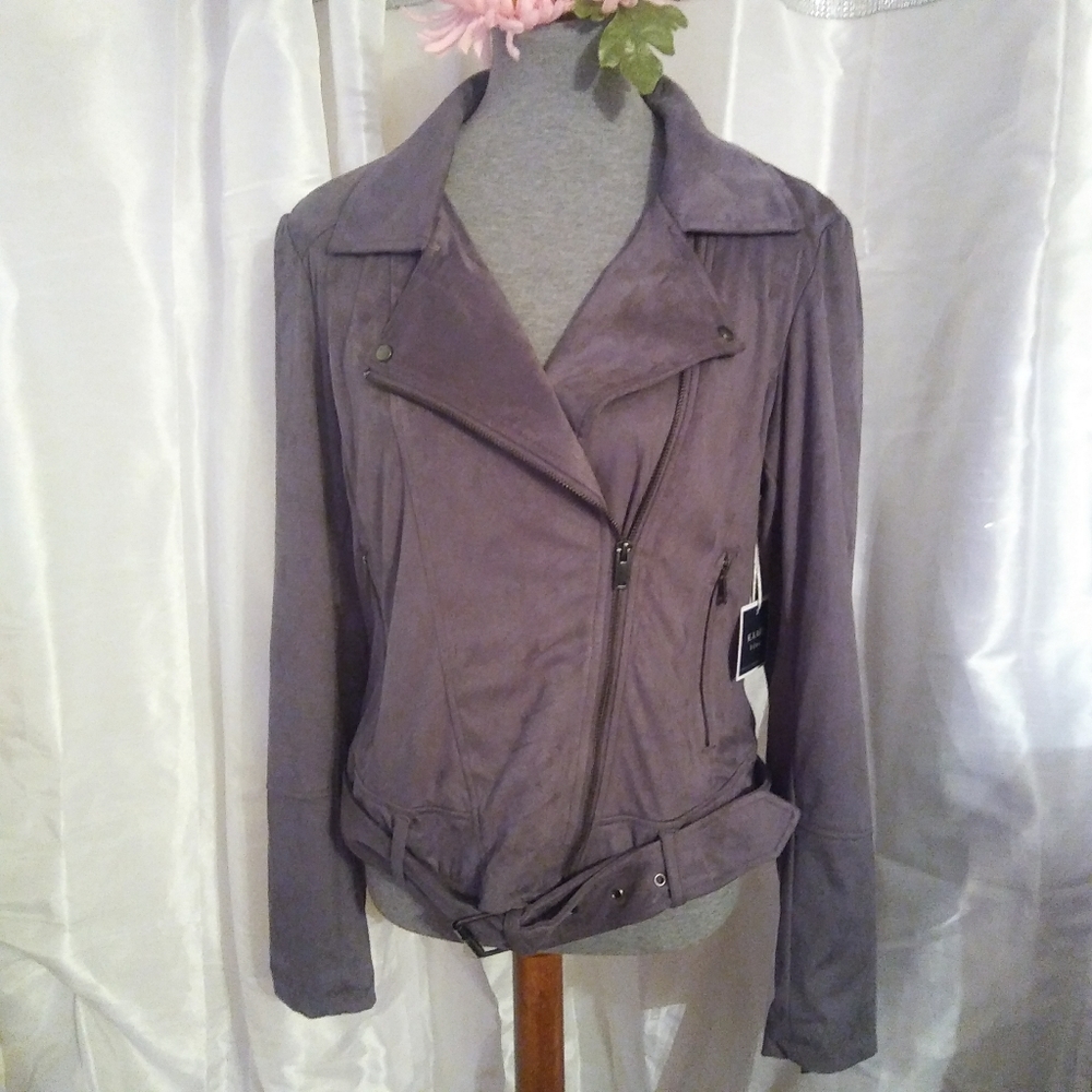 New Steel Faux Suede Steel Gray Motto Jacket